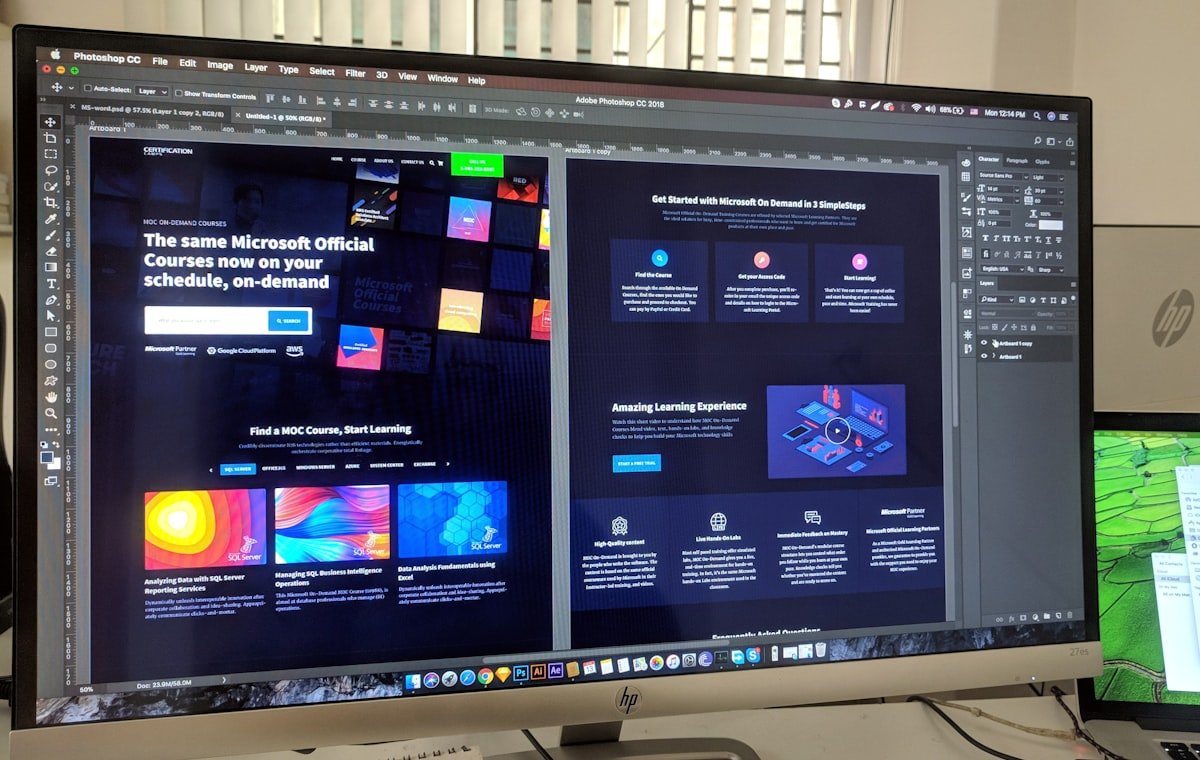 Designing a website on screen